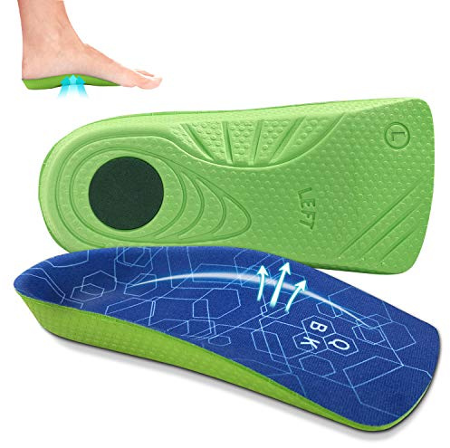 Flat Feet Insoles, QBK 3/4 Length Orthotic Inserts Improve Plantar Fasciitis, Heel Spurs, Achilles Tendonitis, Bunions, Back Pain for Men&Women Thin Insoles L