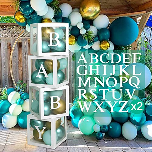 Babyparty Deko Ballon Box, Luftballons Boxen - 4Pcs Transparente Box Mit 52 Buchstaben Deko(A-Z*2), Baby Box Für Baby Shower Deko, Gender Reveal Party, Babyparty Boy Or Girl, 1. Geburtstag Junge.
