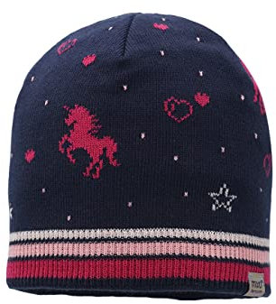 maximo MINI Girl-Mütze, Navy/Sangria, randlos, Jacquard, Motiv Einhorn, Gr. 47
