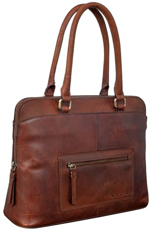 STILORD 'Lydia' Business Handtasche Damen Leder Aktentasche Elegant Businesstasche Vintage Schultertasche für Frauen Arbeitstasche Shopper Groß Echtleder, Farbe:porto - cognac