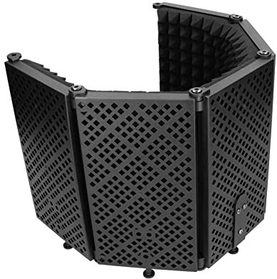 Microphone Isolation Shield, Multi Layer Sound Studio Mic Sound Absorbing Foam Reflector Fold Inward for Any Condenser Microphone Recording Equipment Studio, Black