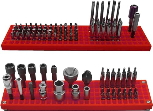 FREE ZONE – Bit-Organizer-Set (Rot, 2 Stück) | 158 Löcher für Aufbewahrung | 1/4 Zoll Sechskant- & Antriebs-Adapter-Aufbewahrung | Schraubendreher-Organizer | Werkzeuge nicht enthalten