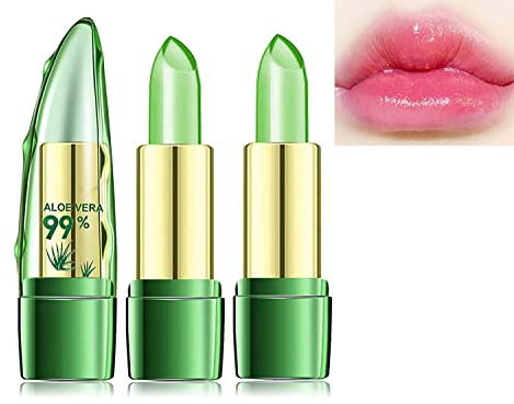 Gokame Aloe Vera Lippenpflegestift, Aloe Vera Lippenstift, Lippenstift mit magischer Temperatur, Lippenstift Farbwechsel, Langanhaltend (2pcs)