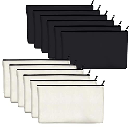 12 Stück DIY Blanko Stoffbeutel,Reise Kulturbeutel,Kosmetiktaschen mit Reißverschluss,Brautjungfern Geschenk Kosmetiktasche,Stoff Federmäppchen,Segeltuch Kosmetiktasche,Federmäppchen Klein