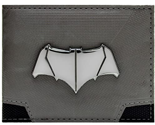 The Dark Knight Batman Dawn of Justice Batsuit Emblema Metallico Portafoglio/Portamonete/Borsa Pieghevole Porta-ID & Porta Tessere, Argento