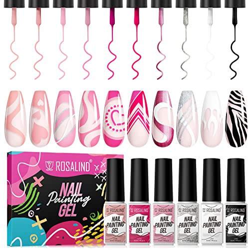 ROSALIND 10 Farben Gel Liner Nail Polish Pen Gellack Shellac Nagellack Nageldesign Set UV LED Set 5ml Painting Linie zeichnen Nageldesign DIY