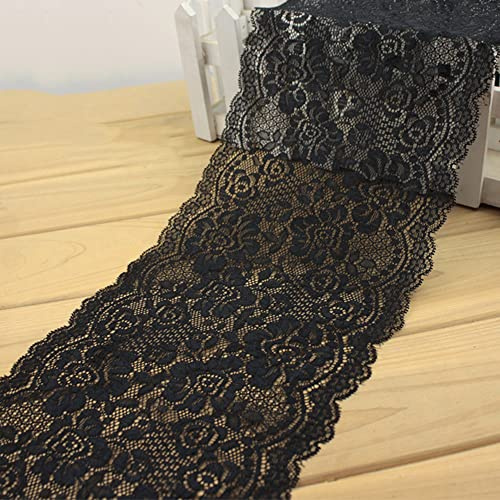 2 Meter 18cm Breite Bunte Elastizität Spitzenbordüre Spitzenband,Pfingstrose Blumen Spitzenborte Dekoband Zierspitze Zierband Spitzenstoff zum Nähen DIY Basteln Kleidung Unterwäsche Deko,Schwarz