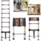 YouseaHome Extendable Ladders Telescopic Ladder Heavy Duty Steel Folding Step Loft Ladder, One Button Retraction Anti-slip Design, Multi-Purpose 150kg Capacity, Black+silver, 3.2M/10.5FT