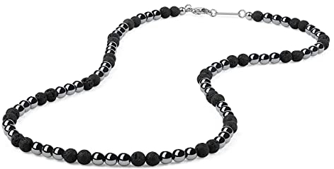 GAVU Herren Geschenkidee 6mm Lavastein Hämatit Kristall Perlenkette 60cm
