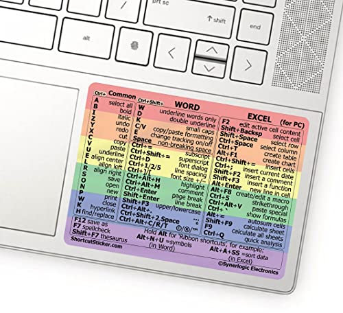 SYNERLOGIC (10 pcs) Word/Excel (for PC) Keyboard Shortcuts Stickers | No-Residue Laminated Vinyl Cheatsheet Windows Keyboard Stickers 86 x 64mm (Rainbow, Small, 10 pcs)