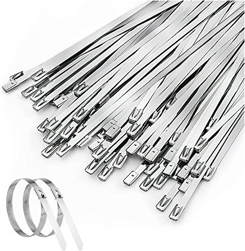 Stainless Steel Cable Ties, Foneso 4.6×200mm Metal Cable Tie, 304 Stainless Steel Zip Ties with Steel Ball Stopper, Suitable for Binding Cable, Garden Repair (50 Pcs)