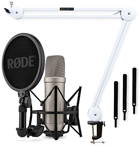 Rode NT1 5th Generation XLR USB Studio Microphone Silver + Keepdrum MS138 WH Articulated Arm Table Tripod White