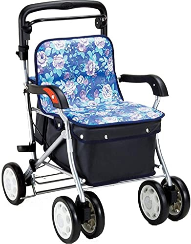 Rollator Rollator, Aluminium 4 Räder mit Einkaufskorb Faltbares Gehgestell für Senioren Mobilitätshilfe Höhenverstellbar Rollen Kleines Geschenk