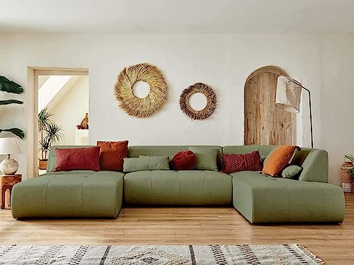 Lisa Design Onyx – 7-Sitzer Wohnlandschaft rechts – aus Stoff Salbeigrün