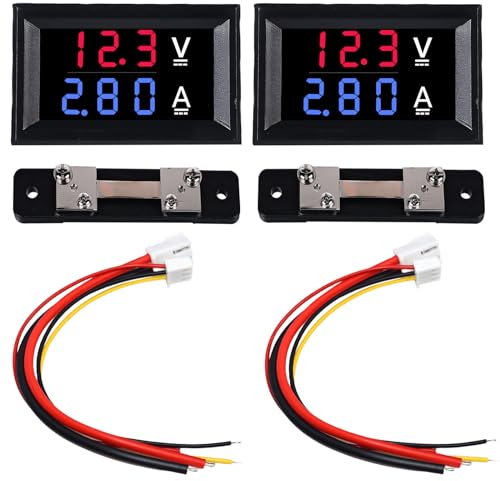 Confezione da 2 amperometro digitale a LED da 0,28, ampermetri: DC 0 – 100 V, 50 A, voltmetro con shunt, doppio indicatore di colore rosso e blu, rilevatore di tensione Ampere, multimetro, tester di