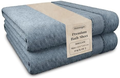 Blue Canyon Bath Sheet, Bathroom Soft Sheet, Woven Light–Weight, Quick Dry, Reusable Bath Sheet, Bacteria Resistant, Skin Friendly, Makeup Remover Sheet 100 * 140 cm, 500 GSM, PACK OF 2, (SLATE BLUE)