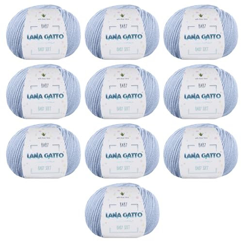 Wolle zum Stricken oder Häkeln 100% Merinowolle Extrafine von Lana Gatto. Baby Soft Linie Kinder, Neugeborene natürlich mit Aloe Vera (10, Himmelblau - 12260)