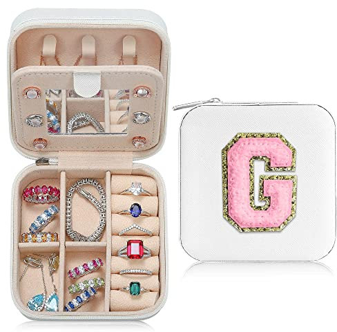 TINGN Kleine Schmuckschatulle für Mädchen, Reise Schmuckschatulle mit Initialen für Mädchen | Kleine Schmuck Organizer Box | Reise Schmucketui | Mini Reise Schmuckkästchen – Initiale G