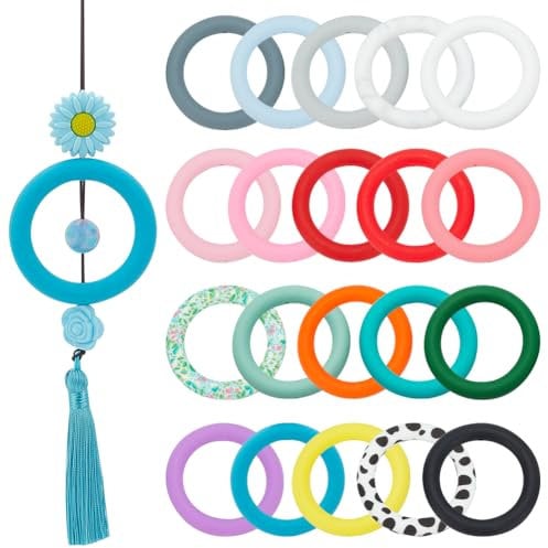 WEBEEDY 20 PCS 65mm Silicone Beadable O Rings Silicone Bead Ring Bead Making Kit 20 Colors Silicone Pendant for DIY Making Keychain Necklaces Bracelets Jewellery Handicrafts