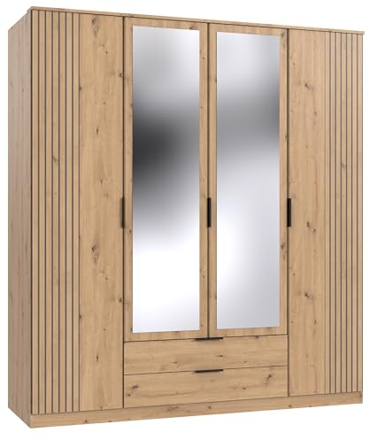 DEINE TANTE EMMA T64453 Kleiderschrank Lübeck Schrank mit Drehtüren Artisan Eiche Akustik Lamelle ca. 180/199/58