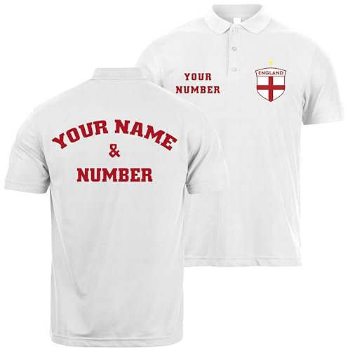 lepni.me Mens England Football Golf or Rugby Polo Shirt with Your Custom Name Number | English Flag Badge Personalised Top | World Cup 2022 Championship