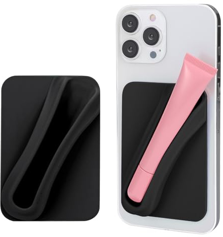 Handyhülle mit Lipgloss-Halter – schützende Lipgloss-Hülle mit Klebehalterung für die meisten Handy-Modelle, stilvolle und praktische Silikonhülle mit Griff für Lippenbalsam (Schwarz)