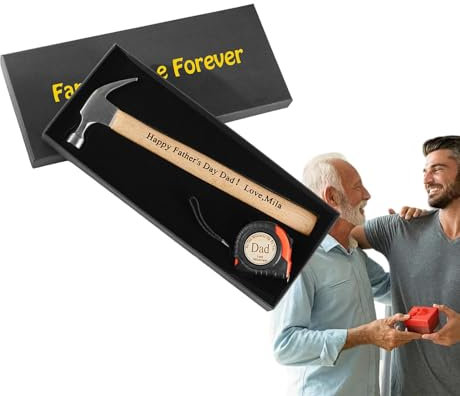 Dad Hammer – Dad Gravierter Hammer, personalisiertes Vatertagswerkzeug | Hammerwerkzeug-Set mit Maßband, individuelles Holzmaßband, personalisierter Andenkenhammer für Ihn, Männer, Opa, Papa