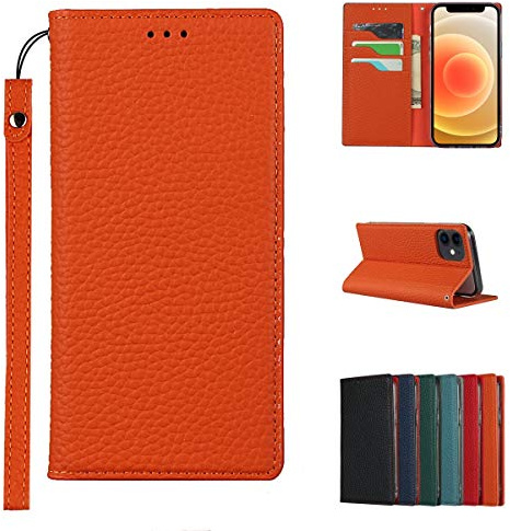 CAVOR HandyHülle kompatibel mit iPhone 12 Mini Hülle,Flip Echtleder Geldbörse Handyhülle,[3 Kartenfächer][Magnetisch][RFID Blocker],Klapphülle kompatibel mit iPhone 12 Mini - Orange