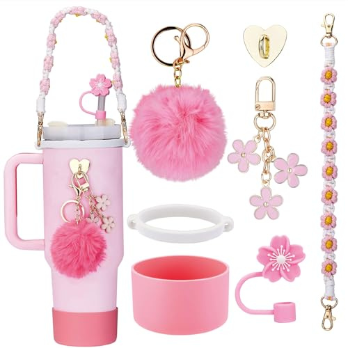 Rhewatin 7pcs Tumbler Accessories for Stanley Cup 30/40 oz, Pink