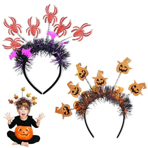 MUYAPAY 2 Pièces Halloween Bandeau, Chapeau de Sorcière Serre-Tête Mignon, Serre Tete Halloween Réutilisable, Bandeau Araignée Mode, pour Halloween, Cosplay, Soirées Costumées, Soirées à Thème