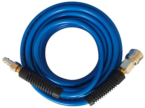 PVC verstärkter Luftkompressorschlauch blau mit 1/4 Deutschland Stahl Schnellkupplung und Stecker Fittings, 10m Länge
