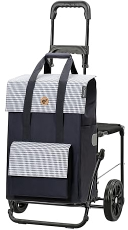 Andersen Einkaufstrolley - klappbar - 54 Liter - mit Klappsitz bis 120 kg - belastbar 50 kg - Stahlgestell - Trolley - Komfort Shopper Milla blau