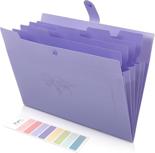 SKYDUE Dokumentenmappe A4 Aus PP, Fächermappe Mit 5 Fächer, Mapp Mit Etiketten, Mappen Ordnersystem Document Folder Ordner Für Schule, Büro (Dunkelviolett)