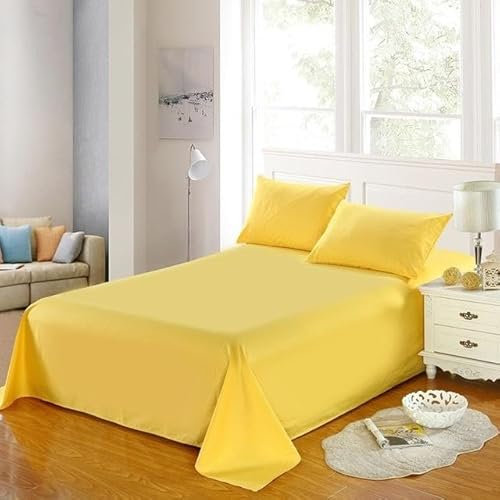 Ummi Textile Flat Sheet - Ultra Soft Plain Dyed Wrinkle Fade Resistance Non Iron Breathable Poly Cotton Sheet for Bed Mattress Cover Bedding Set (Double - Flat Sheet, Yellow)