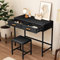 LIANWANG Toeletta da Trucco con 2 Cassetti, Tavolo da Trucco con 1 Sgabello, Nera, 40 x 90 x 78 cm
