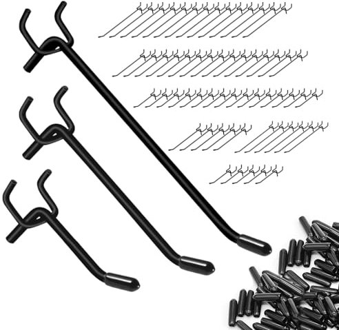 Nivithi Lot de 60 crochets muraux perforés de 15 cm/10 cm/5 cm, pour mur d'outils et accessoires d'atelier. Ces crochets pour mur perforé d'atelier sont idéaux comme accessoires pour garage,