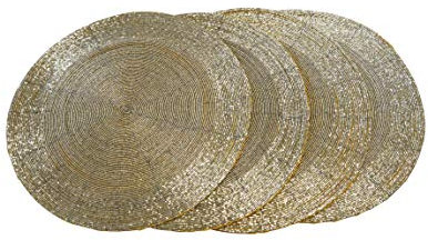 CB Home & Style Platzset mit Perlen rund 35 cm Tischset 4er Set Pack Glasperlen Deko Untersetzer (Gold)