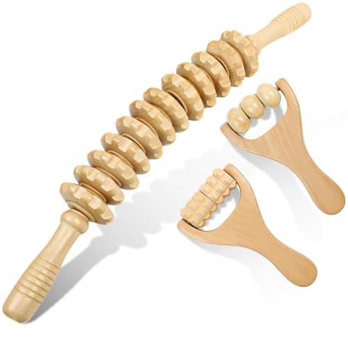 JOLIGAEA 3 Stück Körper Roller Faszienstab, Faszienrolle Holz für Beine, Nacken, Muskelentspannung, Körperformung, Lindert Müdigkeit