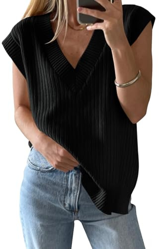 Saodimallsu Damen Sommer Ärmellos V-Ausschnitt Pullover Weste | Oversized, Tank Tops, Leichtgewicht, Strickpullover, Elegante
