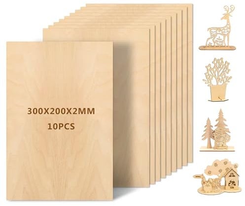 Leseed 10 Piezas Contrachapado 2mm, Tablero Madera Contrachapada 300x200mm, Adecuado Bricolaje Hecho a Mano, Pintura, Pirograbado, Corte por Láser, Modelismo, Panel Madera Adecuado Para Principiantes