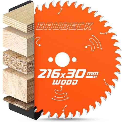BAUBECK Lame de scie 216 x 30 mm, 2,4 mm, coupe dans le bois, 48 dents, pour scies circulaires de table et radiales, comme Metabo KGS 216M, Bosch GTS 635-216, GCM 8 SJL, lame de scie circulaire 216,