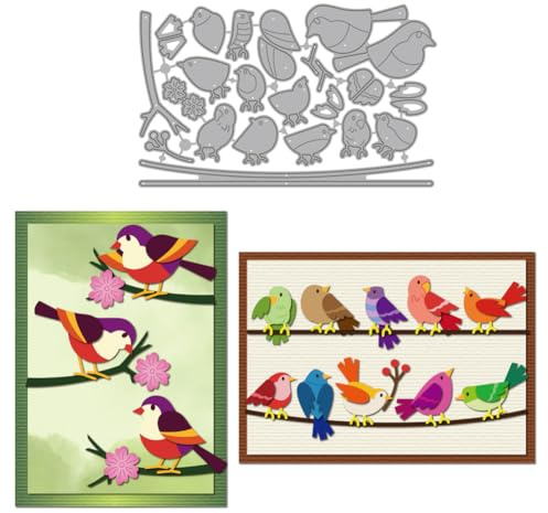 MAYJOYDIY Metall Stanzformen Mit Vogelposen Zweigen Blumenrahmen Stanzschablonen Blätter Himmel Prägeschablone Stanzform Aus Karbonstahl Für Die Kartenherstellung DIY Scrapbooking Papieralben