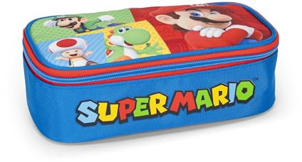 Franco Cosimo Panini SUPER MARIO - Astuccio Scuola Ufficiale Super Mario, Astuccio Bambino e Bambina Ovale, Ideale per Riporre la Cancelleria, con Pratica Chiusura a Zip, 22x7,5Hx11 cm