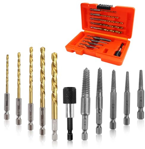 Bohrer Schraubenausdreher Linksausdreher Set 11 Stück Schrauben Ausdreher Satz Schraubenlöser Werkzeug HSS Gewindeausdreher Ausdrehwerkzeug Schraubenentferner zum Linksdreher Holzbohrer Stahlbohrer