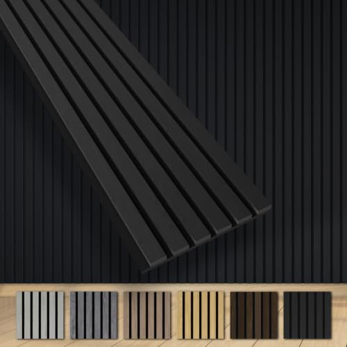 HEXIM Akustikpaneele 6 Stück 280x30cm Holz Grande - XXL Wandpaneele Platten Lamellen Holzpaneele Echtholzfurnier 21mm Filz Schalldämmung MDF Schwarz (5,05m² Black Ash)