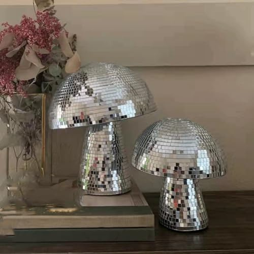 Steowsey 9in Mushroom Shape Disco Mirror Ball Bedroom Decoration Aesthetic Retro Reflective Sparkle Mushroom Home Decor Easy Install Easy to Use