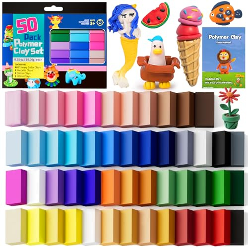 iFergoo 50 Color Polymer Clay Kit – Oven Bake Modeling Clay Set, Non-Toxic Vibrant Colors for Jewelry Making and Miniatures, DIY Craft for Beginners, Adults & Kids
