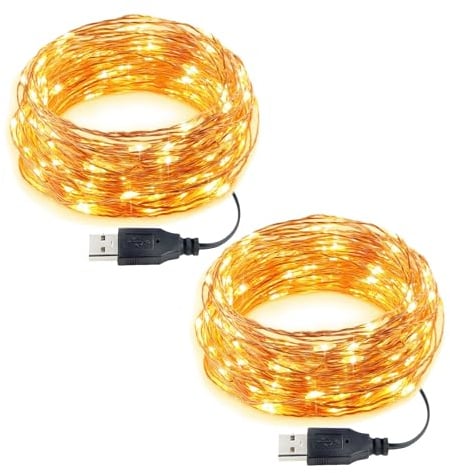 2 Stück Led Lichterkette mit USB, IP65 Wasserdicht, 5M 50er Micro LED Kupferdraht Lichterkette, Wasserdicht Weihnachten Weihnachtsbaum Lichterketten für Party, Garten, Hochzeit, Deko, Warmweiß
