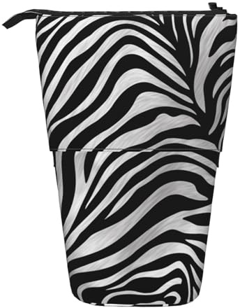 WPUTY Schönes Federmäppchen mit Schmetterlingsmotiv, ausziehbar, für Kosmetik, Make-up, Bürotasche, Zebra-Print, Einheitsgröße, Schulranzen