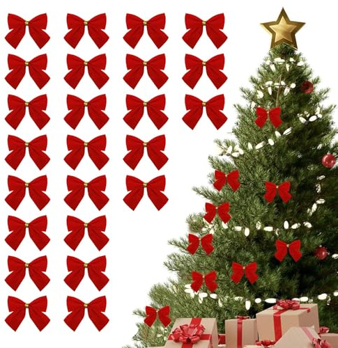 24 Stück Weihnachten Schleifen,Zierschleifen Weihnachtsbaum,Rote Samtschleifen,Bögen Weihnachtsdeko Weihnachtsschleifen, Weihnachtsbogen Geschenkschleife für Weihnachtsbaum für Weihnachtsgeschenke